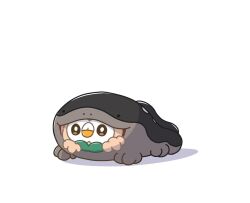 amonilust bird clodsire closed_mouth commentary gen_7_pokemon highres nintendo no_humans open_mouth owl pokemon pokemon_(creature) pokemon_focus rowlet simple_background symbol-only_commentary white_background