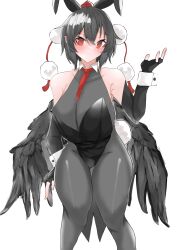 1girl absurdres bird_wings black_hair black_wings breasts cleavage fingerless_gloves gloves hat highres large_breasts leotard pantyhose playboy_bunny red_hat regua shameimaru_aya simple_background solo thick_thighs thighs tokin_hat touhou white_background wide_hips wings wrist_cuffs