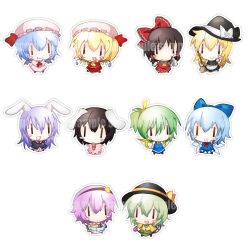 6+girls animal_ears blonde_hair blue_hair blush_stickers bow brown_hair chibi chibi_only cirno commentary daiyousei english_commentary flandre_scarlet green_hair hakurei_reimu hat heart highres inaba_tewi kirisame_marisa komeiji_koishi komeiji_satori long_hair merchandise_available multiple_girls one_side_up onlinepetclub ponytail purple_hair rabbit_ears rabbit_girl rabbit_tail reisen_udongein_inaba remilia_scarlet sample_watermark short_hair siblings simple_background sisters tail touhou watermark white_background wings witch_hat