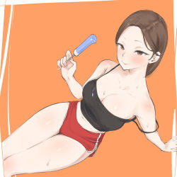 1girl absurdres breasts curvy food highres ice_cream laliberte thighs