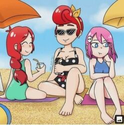 beach brawl_stars jessie_(brawl_stars) pam_(brawl_stars) penny_(brawl_stars)