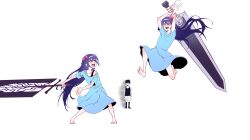 Rule 34 | + +, 1boy, 2girls, absurdres, alternate eye color, antenna hair, arms up, aubrey (headspace) (omori), aubrey (omori), barefoot, black eyes, black hair, black socks, black tank top, blue shirt, bow, bra strap, collarbone, colored skin, hair bow, highres, holding, holding sword, holding weapon, huge weapon, kisany, kneehighs, long hair, long shirt, looking at another, multiple girls, omori, omori (omori), open mouth, pink bow, purple hair, scene reference, shirt, short hair, short sleeves, socks, striped clothes, striped shirt, sword, t-shirt, tank top, teeth, upper teeth only, vertical-striped clothes, vertical-striped shirt, weapon, white background, white shirt, white skin