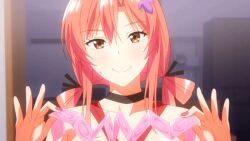 1girl 2022 20s animated animated_gif breasts competition_swimsuit condom condom_packet_strip condom_wrapper cousins garden_~takamine-ke_no_nirinka~ highres incest large_breasts nipples one-piece_swimsuit pink_hair red_one-piece_swimsuit swimsuit tagme takamine_ayame