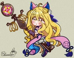 Rule 34 | 1girl, absurdres, blonde hair, chibi, chocoameru, date a live, hair bun, highres, hoshimiya mukuro, ribbon, solo, yellow eyes