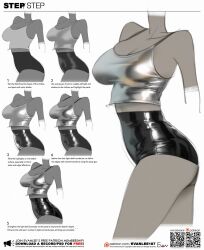 1girl ad ass breasts cleavage collarbone crop_top evan_lee head_out_of_frame high-waist_shorts highres how_to large_breasts original patreon_logo realistic shiny_clothes short_shorts shorts skinny tank_top watermark web_address
