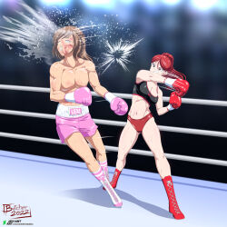1boy 1girl artist_request boxing boxing_gloves boxing_ring commission defeat highres k.o. original