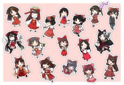 6+girls 833_(cookie) :3 :d anger_vein ascot benikurage_(cookie) between_fingers black_bow black_eyes black_hair black_hoodie black_thighhighs blunt_bangs blush bow brown_hair chibi chibi_only cili_(cookie) cleaver closed_mouth commentary_request cookie_(touhou) cup detached_sleeves dress fang fire frilled_bow frills grater hair_bow hair_tubes hakurei_reimu half-closed_eyes hands_in_pocket haruka_(cookie) high_ponytail holding holding_cleaver holding_cup holding_mask holding_paintbrush holding_paper holding_scissors holding_torch holding_wand hood hoodie kanna_(cookie) long_hair looking_at_viewer maru_(cookie) mask middle_finger mochiya_(cookie) multiple_girls nekocookie114 noel_(cookie) one_eye_closed open_mouth outline paintbrush paper pink_background ponytail purple_fire red_bow red_dress red_shirt red_skirt reu_(cookie) ribbon-trimmed_sleeves ribbon_trim rurima_(cookie) sananana_(cookie) scissors shinonome_(cookie) shiromiya_asuka_(kuromiya) shirt short_hair short_twintails sidelocks skirt skirt_set sleeveless sleeveless_dress sleeveless_shirt smile swept_bangs thighhighs togashi_(cookie) torch touhou twintails very_long_hair wand white_outline white_sleeves wide_sleeves yamasaka_aimi yellow_ascot yellow_eyes yin_yang yuki_haruka yunomi yuyusu_(cookie)