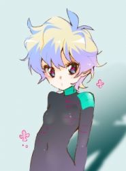 +_+ 00s 1girl aged_down alternate_universe antispiral_nia blonde_hair blue_eyes bodysuit breasts female_focus gainax lowres multicolored_hair navel nia_teppelin shadow short_hair skin_tight small_breasts solo symbol-shaped_pupils tengen_toppa_gurren_lagann yukimitsuki
