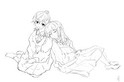 Rule 34 | 2girls, adachi sakura, adachi sakura (cosplay), adachi to shimamura, ahoge, blush, bow, bowtie, chinese commentary, commentary request, cosplay, genre connection, greyscale, highres, kanato04249580, koito yuu, monochrome, multiple girls, nanami touko, school uniform, shimamura hogetsu, shimamura hogetsu (cosplay), short hair, sitting, skirt, sleeping, sleeping on person, sweater, yagate kimi ni naru, yuri
