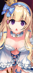 blonde_hair blue_ribbon bracelet crown dmm jewelry pearl_bracelet ribbon tenkafuma