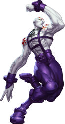 Rule 34 | absurdres, albino, commentary, highres, muscular, necro (street fighter), official art, simple background, solo, stanley lau, street fighter, street fighter iii, street fighter iii: 3rd strike, tattoo, yellow eyes