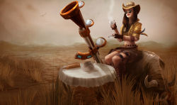 buffalo caitlyn_(league_of_legends) gun hat league_of_legends rifle weapon