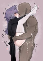 1boy 1girl after_kiss animal_ears ass_ripple black_dress cat_ears cat_girl clothed_female_nude_male clothed_sex dark-skinned_male dark_skin deep_penetration dress eye_contact hetero interracial looking_at_another nago_purin nude original saliva saliva_trail sex standing standing_sex suspended_congress tongue tongue_out
