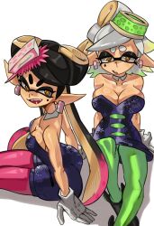 Rule 34 | + +, 2girls, ass, breasts, callie (splatoon), cleavage, dress, earrings, gloves, highres, jewelry, jumpsuit, large breasts, looking at viewer, looking to the side, marie (splatoon), moxydraws, multiple girls, nintendo, pointy ears, sitting, splatoon (series), tentacle hair, twintails, white background, yellow eyes