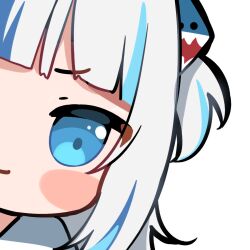 1girl artist_request bad_link blue_hair blunt_bangs blush_stickers chibi eye_focus gawr_gura gawr_gura_(1st_costume) hair_ornament hololive hololive_english multicolored_hair official_art portrait shark_hair_ornament solo streaked_hair transparent_background two_side_up v-shaped_eyebrows virtual_youtuber white_hair