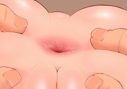 1boy 1girl aab age_difference anus anus_only ass ass_focus brown_background grabbing_another&#039;s_ass groping highres legs loli lower_body original pussy simple_background spread_ass thighs