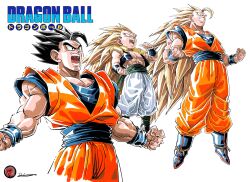 3boys dragon_ball father_and_son gotenks multiple_boys muscular muscular_male potential_unleashed screaming son_gohan son_goku super_saiyan super_saiyan_3 ultimate_gohan white_background