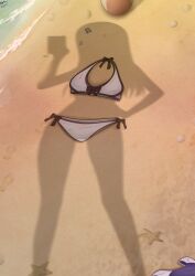 1girl beach bikini dressed_shadow_(meme) earclip hair_ornament hand_on_own_hip holding holding_phone ijiranaide_nagatoro-san implied_nudity kaschmatz long_hair meme nagatoro_hayase phone sand shadow silhouette standing swimsuit tagme unworn_bikini unworn_bikini_bottom unworn_bikini_top unworn_clothes water