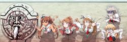 &gt;_&lt; 6+girls :i ^_^ afterimage anchor aquila_(kancolle) armpits ascot bare_arms bare_shoulders blank_eyes blonde_hair braid breasts brown_hair capelet clenched_hands closed_eyes closed_mouth commentary_request covering_own_mouth crack cracked_wall crying curly_hair detached_sleeves dress drunk eating eyelashes flying_sweatdrops food frilled_sleeves frills green_ribbon hair_ornament hair_ribbon hairclip hand_over_own_mouth hat headgear highres holding kabe_ni_hamatte_ugokenai! kantai_collection large_breasts libeccio_(kancolle) light_brown_hair littorio_(kancolle) long_hair long_sleeves looking_at_viewer mini_hat motion_blur motion_lines multiple_girls nausea neck_ribbon necktie open_mouth orange_hair own_hands_together parody pizza pola_(kancolle) ponytail red_necktie ribbon roma_(kancolle) sailor_collar sailor_dress shaded_face shadow silver_hair sleeveless sparkle statue striped_necktie striped_neckwear stuck swinging tan tears through_wall tk8d32 trembling turn_pale twintails wall wavy_mouth what white_headwear zara_(kancolle)