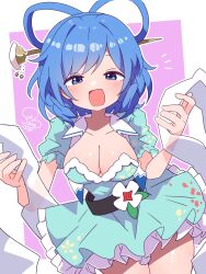 Rule 34 | 1girl, blue dress, blue eyes, blue hair, breasts, cleavage, dress, hair ornament, hair rings, hair stick, highres, kaku seiga, looking at viewer, open mouth, smile, soesoe300, solo, touhou