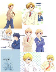 Rule 34 | 3boys, cigarette, clannad, collage, company connection, cosplay, costume switch, crossover, highres, juice box, kanon, key (company), kitagawa jun, kitagawa jun (cosplay), male focus, misaki juri, multiple boys, okazaki tomoya, smoking, sunohara youhei, sunohara youhei (cosplay)