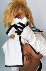 Rule 34 | 1girl, 2024, asian, bleach, blonde hair, breast tattoo, breasts, colored eyelashes, cosplay, cosplay photo, cropped jacket, dark-skinned female, dark skin, espada, female focus, green eyes, japanese (nationality), large breasts, looking at viewer, mask, medium hair, navel, nonsummerjack, number tattoo, photo (medium), simple background, tan, tattoo, tier harribel, tier harribel (cosplay), underboob, unzipped, upper body