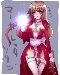 Rule 34 | 1girl, back bow, blonde hair, blood, bloody weapon, bow, breasts, club, club (weapon), commentary request, cowboy shot, cross, cross necklace, dress, frilled thighhighs, frills, garter straps, glowing, glowing eyes, grey background, high priest (ragnarok online), holding, holding club, holding weapon, jewelry, juliet sleeves, long hair, long sleeves, looking at viewer, magic, margaretha sorin, medium breasts, necklace, open mouth, pelvic curtain, puffy sleeves, ragnarok online, red dress, red eyes, sash, shomu (arujanainon), solo, spiked club, thighhighs, two-tone dress, weapon, white bow, white dress, white sash, white thighhighs