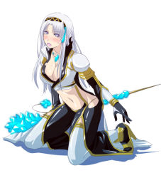 1girl alternate_color blush breasts cleavage female_focus large_breasts mr.romance ragnarok_online solo warlock warlock_(ragnarok_online) white_hair