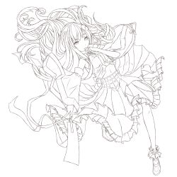 1girl absurdres detached_sleeves female_focus highres kochiya_sanae long_hair monochrome saltydanshark solo touhou transparent_background