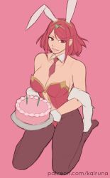1girl cake food kalruna kneeling leotard playboy_bunny pyra_(xenoblade) rabbit_ears solo xenoblade_chronicles_(series) xenoblade_chronicles_2