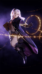 1girl 3d bed blender_(medium) boots female_robin_(fire_emblem) fire_emblem fire_emblem_awakening highres j9006 long_hair nintendo white_hair