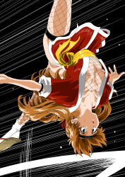 Rule 34 | absurdres, alternate costume, breasts, fishnet pantyhose, fishnet top, fishnets, highres, japanese clothes, jumping, kimono, long hair, maid headdress, neon genesis evangelion, ninja, nipple slip, nipples, orange hair, pantyhose, red kimono, sandals, short kimono, small breasts, souryuu asuka langley, tabi, yuutaku, zouri