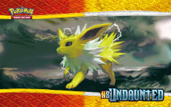Rule 34 | animal focus, archived source, artist request, check artist, closed mouth, company name, copyright logo, copyright name, copyright notice, electricity, full body, gen 1 pokemon, highres, jolteon, kawaguchi youhei, nintendo, no humans, official art, official wallpaper, pokemon, pokemon (creature), pokemon focus, pokemon tcg, second-party source, solo