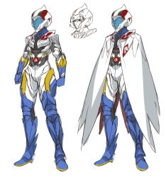 10s 1boy armor cape gatchaman gatchaman_crowds helmet ken_the_eagle male_focus shimotsuki_eight simple_background solo white_background