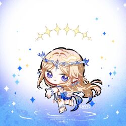 1girl artist_name blonde_hair blue_eyes cartethyia_(wuthering_waves) chibi chibi_only closed_mouth commentary crown_of_thorns earrings highres jewelry lavyplus long_hair looking_at_viewer pointy_ears sidelocks smile solo symbol-only_commentary wuthering_waves