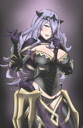 1girl armor breasts camilla_(fire_emblem) cleavage fire_emblem fire_emblem_fates hair_over_one_eye large_breasts long_hair madcatstudios nintendo purple_eyes purple_hair solo