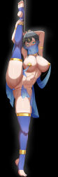 1girl absurdres anal anal_object_insertion aqua_eyes areola_slip black_background black_hair blue_nails breasts butt_plug censored clitoris_piercing clothing_aside dancer female_focus flexible harem_outfit highres katya_klein large_breasts long_hair miyabi_no_hi_sakura mosaic_censoring mouth_veil nail_polish navel object_insertion pelvic_curtain pelvic_curtain_aside piercing pussy_piercing revealing_clothes sex_toy shiny_skin snowbreak:_containment_zone split spread_legs standing standing_on_one_leg standing_split stirrup_legwear thick_thighs thighs tiptoes toeless_legwear toenail_polish toenails veil
