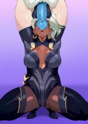 1futa 1girl ahegao akeno(itsnafulol) animal_penis bodysuit breasts cleavage dark-skinned_female dark_skin earrings futa_with_female futanari horse_penis huge_breasts imminent_penetration interracial japanese_(nationality) jewelry large_penis leotard marvel marvel_rivals medium_hair midriff open_mouth penis penis_awe penis_on_face penis_over_eyes someone_(someone199912) spread_legs squatting storm_(x-men) testicles thick_thighs thighhighs thighs tongue tongue_out veins veiny_penis white_hair wide_hips