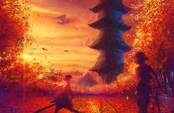 1boy autumn backwards_hat baseball_cap bicycle building commentary_request ethan_(pokemon) falling_leaves fire gen_2_pokemon hat ho-oh holding kenzo_093 leaf legendary_pokemon mountain nintendo outdoors pokemon pokemon_(creature) pokemon_hgss scenery standing sun sunset typhlosion