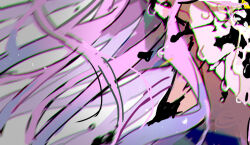 1girl alien_stage black_blood blood blood_on_face close-up commentary long_hair mizi_(alien_stage) pink_hair sapphire_(nine) solo symbol-only_commentary tears thumbnail_collage