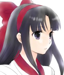 1girl ainu_clothes black_hair hair_ribbon highres long_hair nakoruru parted_lips purple_eyes ribbon samurai_spirits smile snk solo the_king_of_fighters tongue