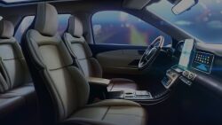 blurry bokeh car_interior car_seat city_lights dark depth_of_field highres leather monitor night no_humans non-web_source official_art our_life:_beginnings_and_always rear-view_mirror scenery seatbelt side-view_mirror skylight steering_wheel variant_set window_light