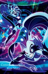 2girls aqua_eyes asymmetrical_legwear demon_girl demon_horns detached_sleeves evil_grin evil_smile glam_(helluva_boss) glitz_(helluva_boss) grin helluva_boss highres horns long_hair looking_at_viewer mismatched_legwear misspanica1 multiple_girls ponytail sharp_teeth siblings slit_pupils smile teeth thighhighs very_long_hair