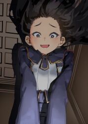absurdres bad_tag black_hair blue_necktie breasts claire_kagenou highres kage_no_jitsuryokusha_ni_naritakute! long_hair looking_at_viewer midgar_academy_school_uniform necktie school_uniform short_necktie skirt smile user_yzps2845 white_skirt