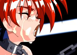 1990s_(style) 1girl animated animated_gif bdsm blush bondage bound chain close-up closed_eyes collar cum cum_on_body facial fellatio female_focus hairband honjoji_akira invisible_penis long_hair lowres official_art open_mouth oral red_eyes red_hair retro_artstyle slave solo tears topless_female viper_(series) viper_v16