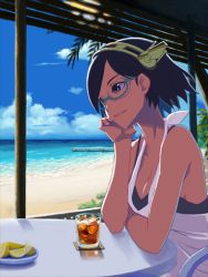10s 6+girls animated animated_png beach black_hair breasts casual cleavage cloud dress food fruit glass glasses green-framed_eyewear grey_eyes hairband i-168_(kancolle) i-19_(kancolle) i-401_(kancolle) i-58_(kancolle) i-8_(kancolle) kakuchoshi kantai_collection kirishima_(kancolle) lemon lemon_slice maru-yu_(kancolle) multiple_girls ocean pier short_hair sitting sky smile solo_focus table ugoira