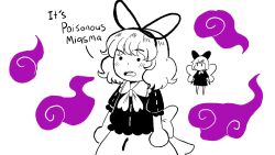 ._. 2girls bow commentary dress english_commentary english_text hair_bow hair_ribbon highres hikibee medicine_melancholy miasma multiple_girls open_mouth poison puffy_sleeves ribbon short_hair short_sleeves skirt su-san touhou wings