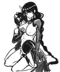 1girl 2boys absurdres armor blunt_bangs blunt_ends bodysuit breasts bridal_gauntlets closed_mouth expressionless face_to_breasts genshin_impact hand_on_another&#039;s_head hetero highres incest japanese_armor kote lap_pillow large_breasts long_hair low-braided_long_hair low-tied_long_hair mitsudomoe_(shape) mole mole_under_eye momogourami mother_and_son multiple_boys nipples raiden_shogun scaramouche_(genshin_impact) seiza shrug_(clothing) sidelocks sitting sketch tomoe_(symbol) very_long_hair wanderer_(genshin_impact)