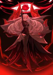 1girl extra_eyes eye_hair_ornament eye_symbol genshin_impact gloves hair_between_eyes hair_ornament highres long_hair looking_at_viewer nekokuro_(geja5355) ronova_(genshin_impact) symbol-shaped_pupils white_hair