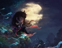Rule 34 | 1boy, commentary request, cporing, dated, closed eyes, fantasy, flute, grass, highres, instrument, leaf, male focus, maplestory, moon, night, night sky, shade (maplestory), sky, solo, tree
